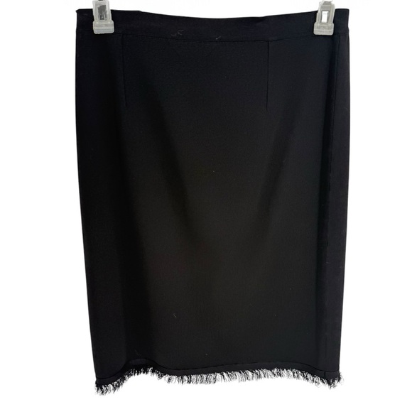 Misook Skirt Womens Size M Black Knit Pull On Midi Business Career Fringe Hem - Picture 2 of 7